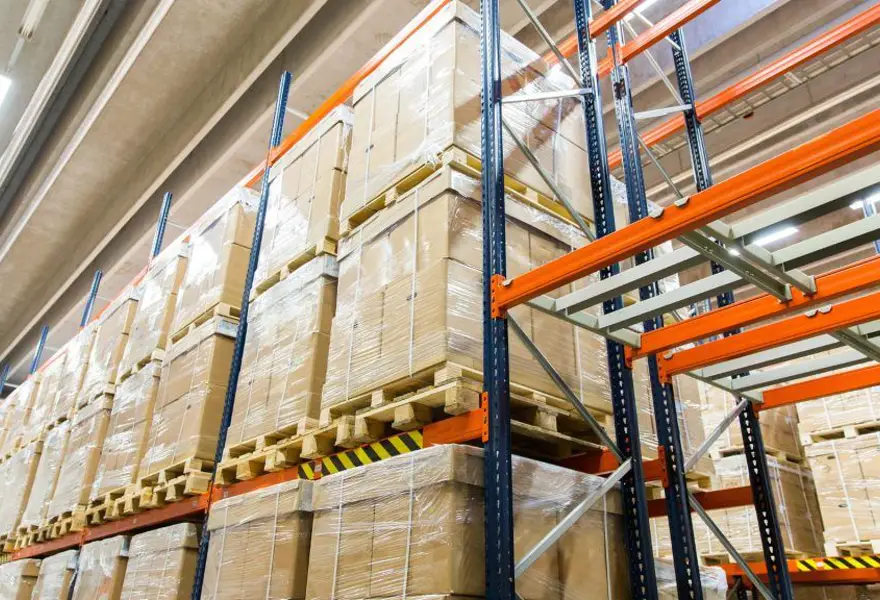 Pallets stored in warehouse racking